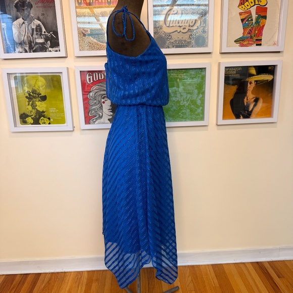 Vintage 70s Blue Strappy Handkerchief-Hem Dress - Picture 3 of 10